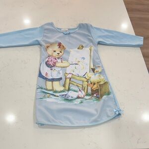 Vintage Blue Kids Pajamas with Bear Print.